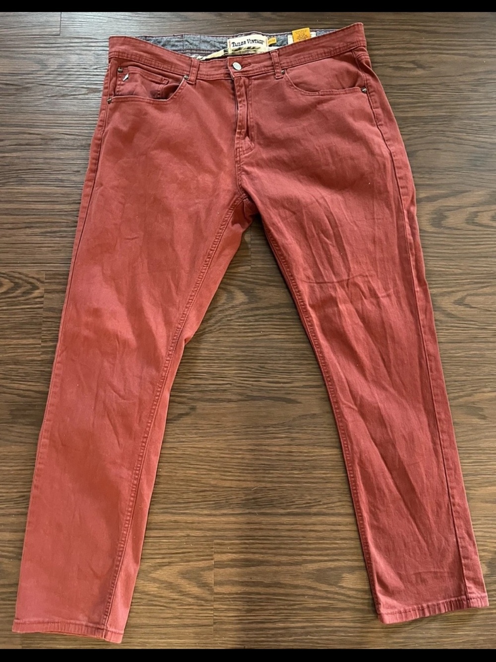 Tailor Vintage Men's 38x32 Burgundy Slim Straight Stretch Jeans